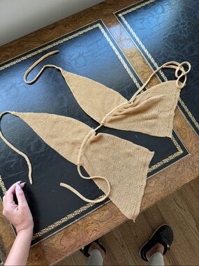 WeWoreWhat Tan Knit Triangle Halter Top